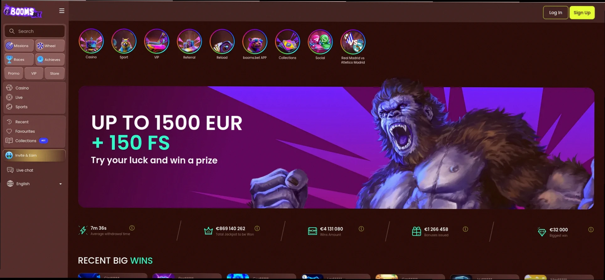 Boomsbet casino bonus 100% tot €500 plus 150 gratis spins